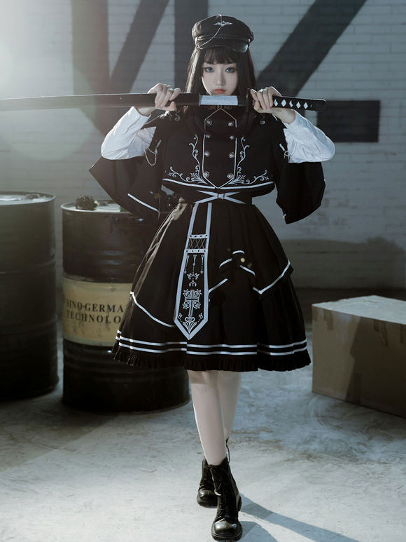 Costumes Military Uniform Lolita Army Checkerboard Pattern Crochet Bla ...