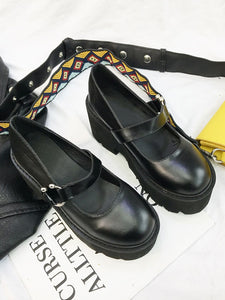 Lolita Black Shoes PU Leather Lolita Heeled Footwear