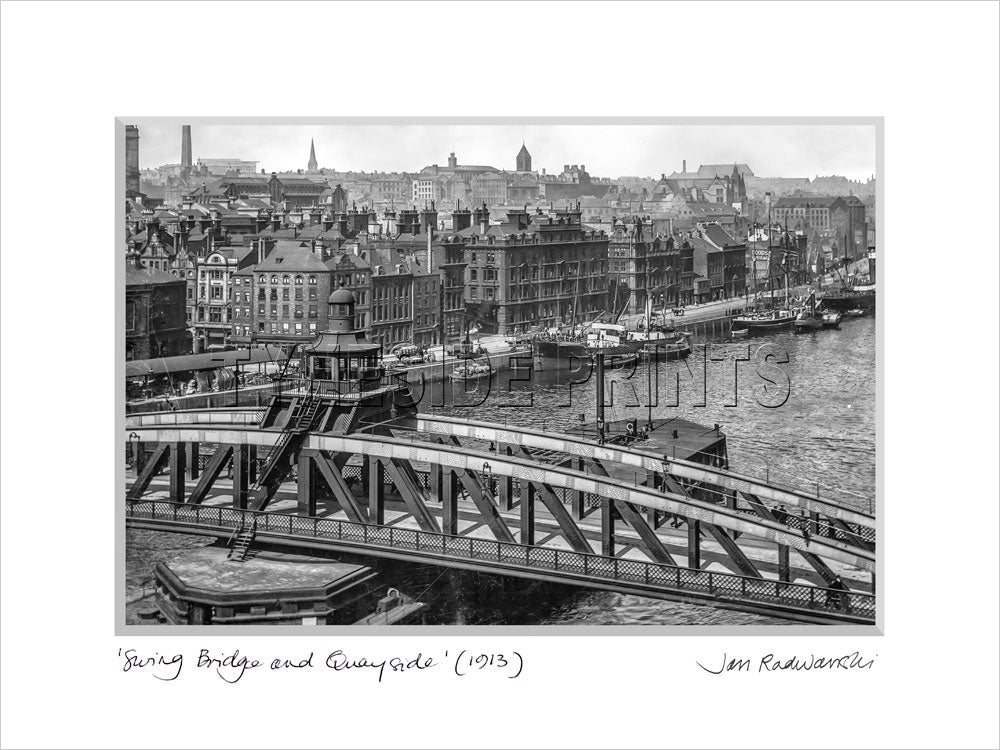 Swing Bridge And Quayside Newcastle 1913 Mounted Fine Art Print