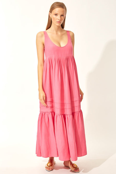 pink linen maxi dress