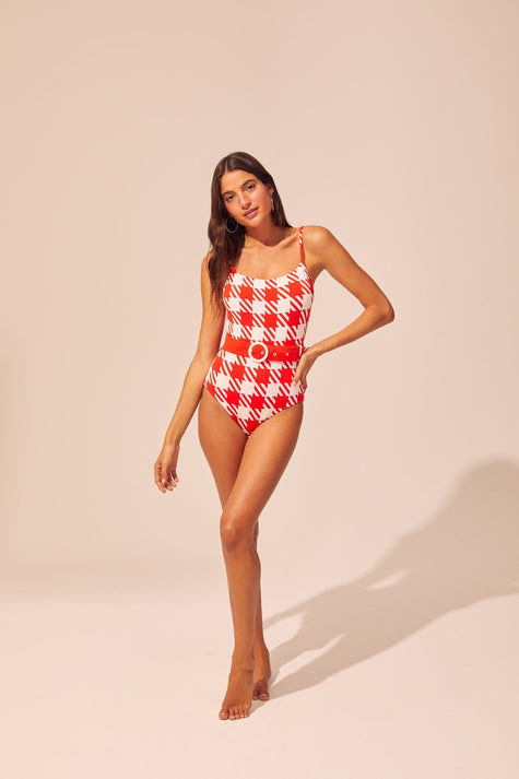 nina belted one piece swimsuit