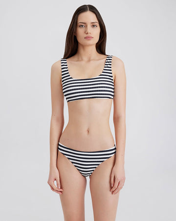 The Iris Ribbed Bikini Top in Blackout Marshmallow Stripe