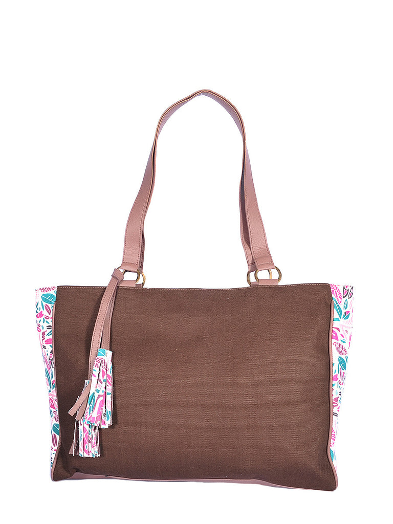 Canvas Tote Bag & Leather Shoulder Straps - PRESTIGE CREATIONS FACTORY