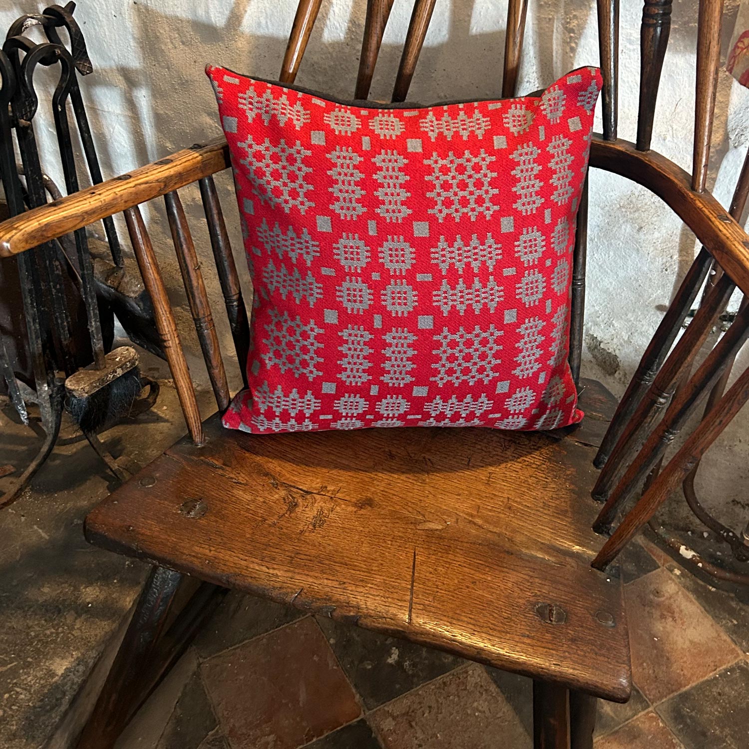 cushion cover red grey tapestry 3