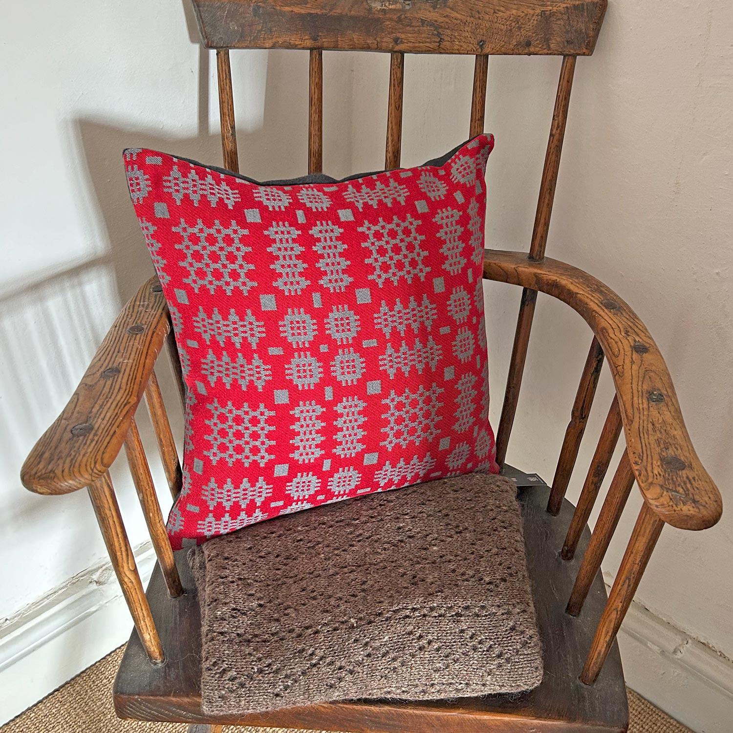 cushion cover red grey tapestry 5