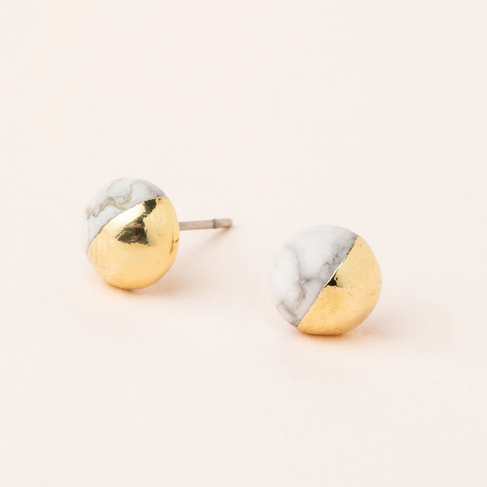 Howlite + Gold Dipped Stone Stud Earrings