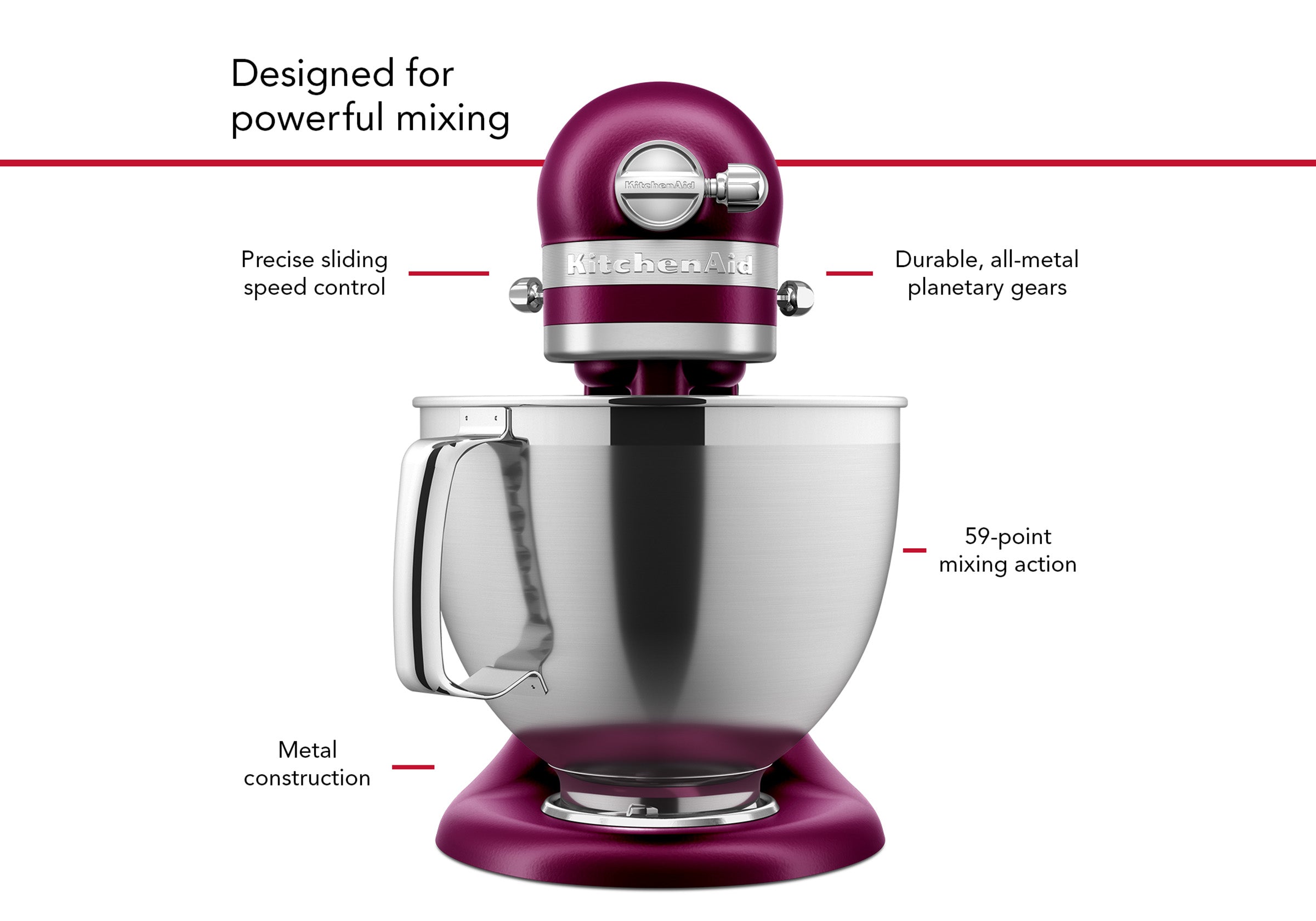 New KitchenAid 4.7L Artisan Stand Mixer 2022 Colour of the Year Beetroot KSM195