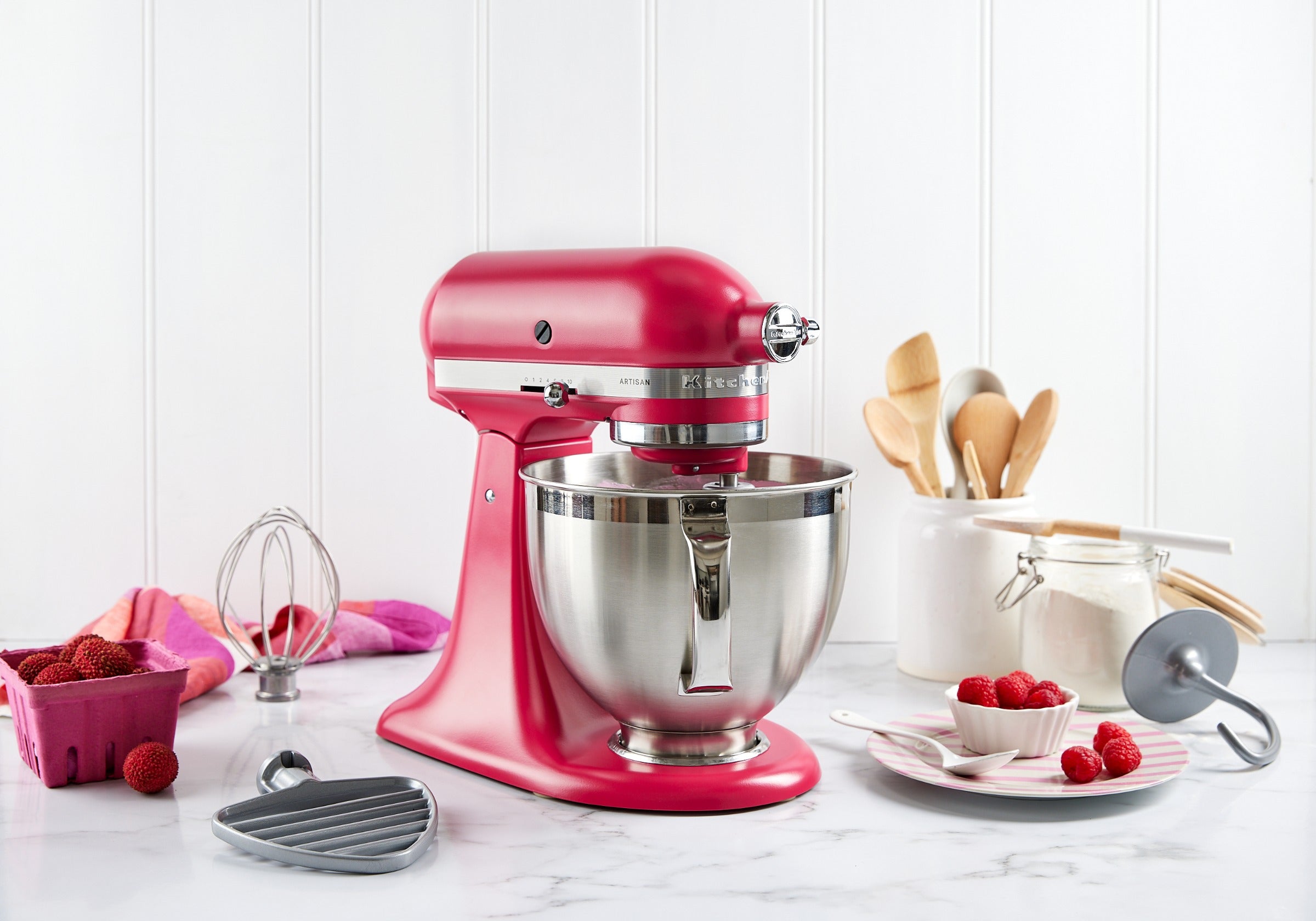 New KitchenAid 4.7L Artisan Stand Mixer 2023 Colour of the Year Hibiscus KSM195