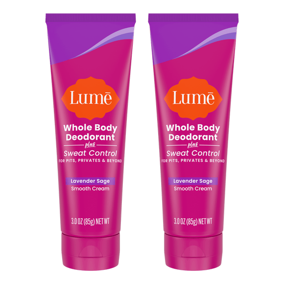 Two tubes of cream deodorant plus sweat control in the scent Lavender Sage