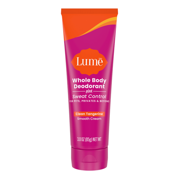 Pink and orange Lume clean tangerine scented Cream Deodorant plus Sweat Control tube