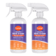 Two purple and orange bottles of Laundry Stink Eraser Pretreat Spray with a white spray trigger top. The text on the label reads "eliminate odors detergents leave behind. Free & clear. Removes odor from:" with icons indicating activewear, bath towels, and bras and intimates.