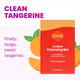 The text "clean tangerine, fruity, tangy, sweet tangerine" alongside an acidified bar package