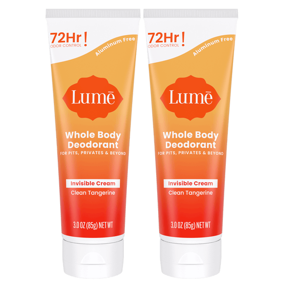 Two orange tubes of cream deodorant in the scent Clean Tangerine