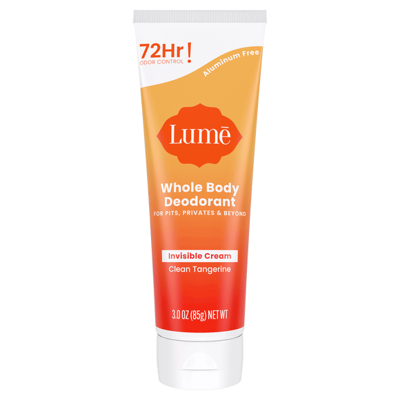 Orange and white Lume clean tangerine cream deodorant tube