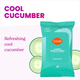 Aqua-green pack of Lume deodorant wipes cucumbers and the text: Refreshing cool cucumber