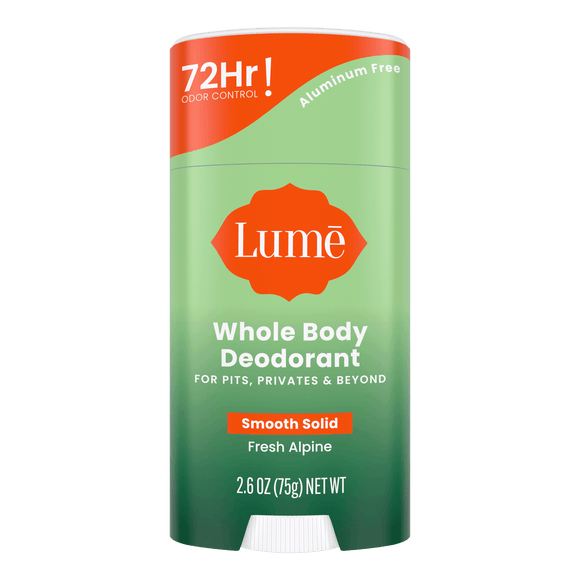 Green and orange bar of Lume fresh alpine scented solid deodorant stick