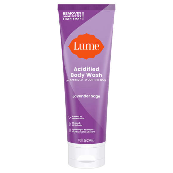 Purple Lume lavender sage scented acidified body wash against a white background