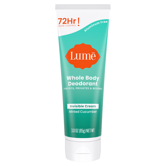 Green and white Lume minted cucumber scented cream deodorant tube