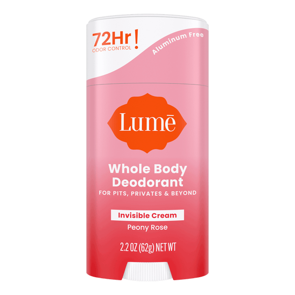 Pink and white Lume peony rose scented cream deodorant stick