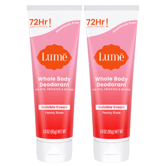 Two pink tubes of cream deodorant in the scent Peony Rose