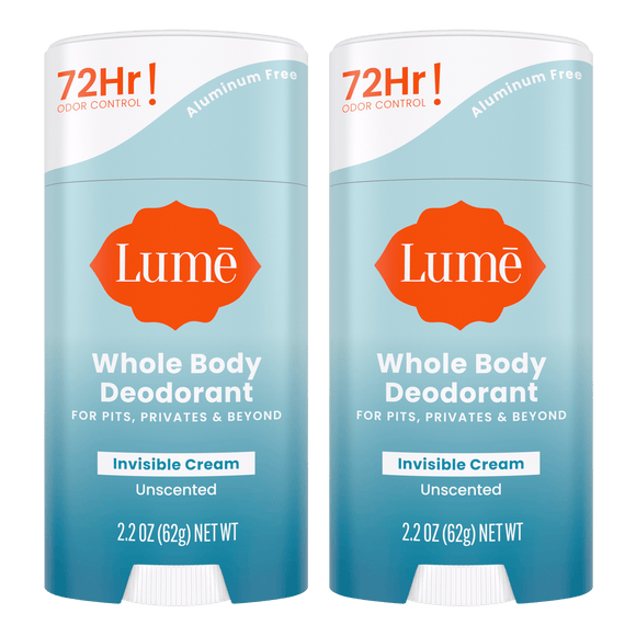 Two blue, unscented cream stick deodorants