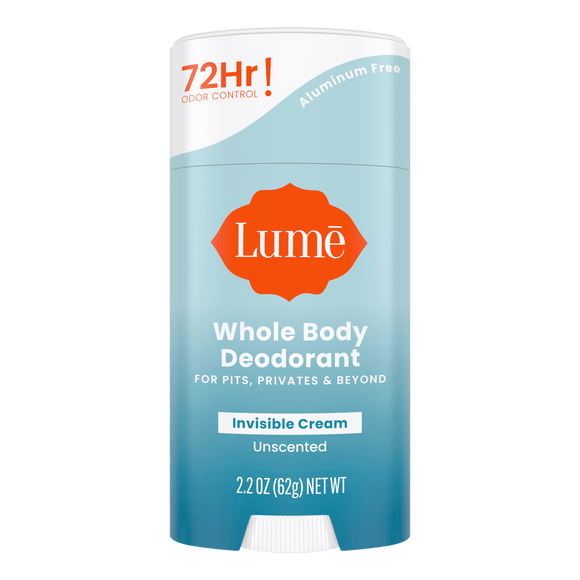 Blue and white Lume Unscented Cream Deodorant stick