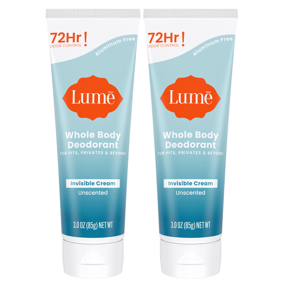 Two blue tubes of unscented cream deodorant