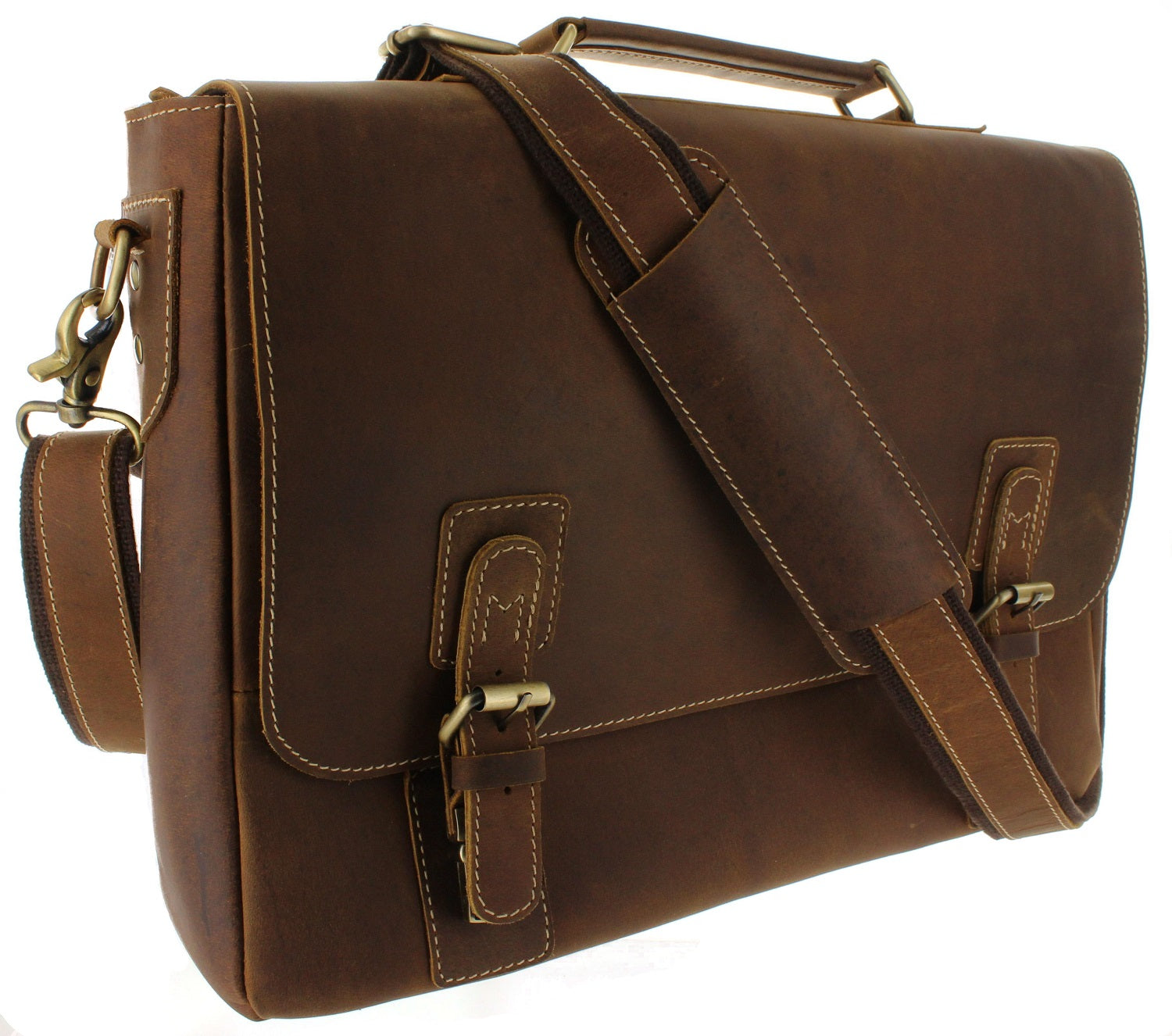 Mens RFID Leather Messenger Bag | 16 Inch Laptop Briefcase Shoulder Sa ...