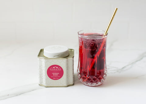 crimson berry tea spritzer in glass