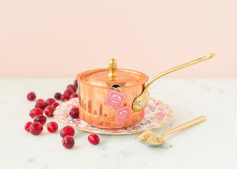 copper pot filler with tea infused cranberry sauce