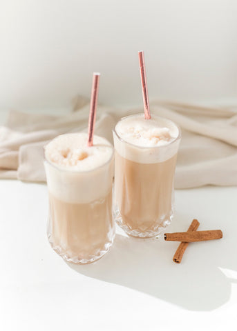 blended masala chai iced tea latte in glasses