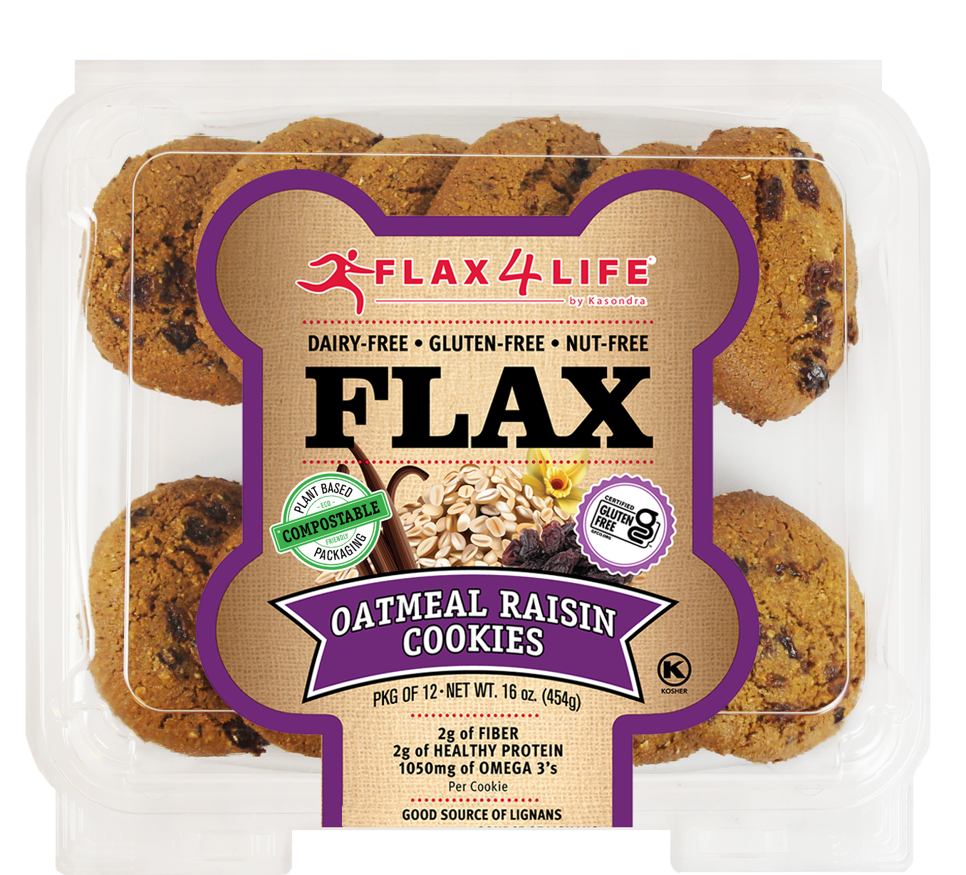 Oatmeal Raisin Cookies-12 ct - Flax4Life product image