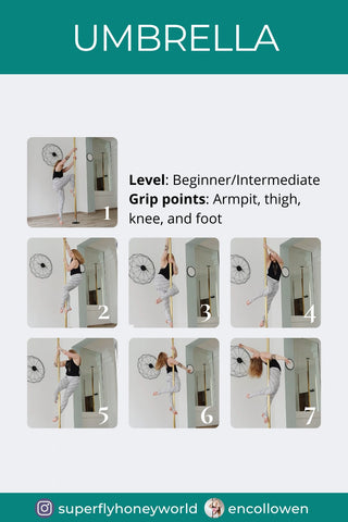Pole trick infographic guide of the umbrella pole trick showing step by step photos on how to achieve move.