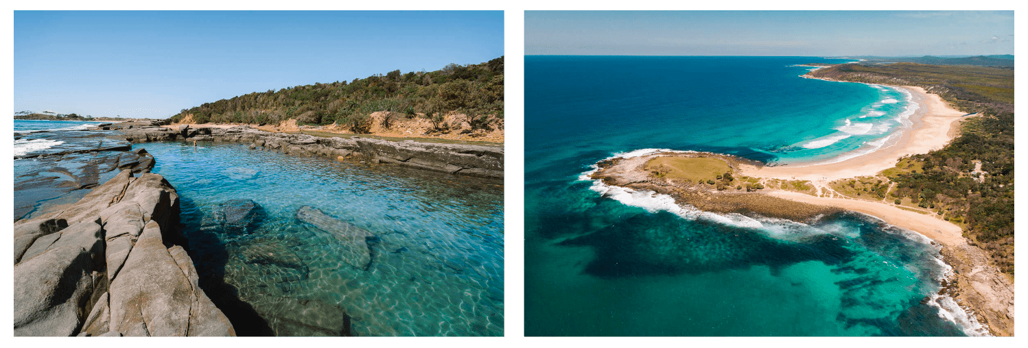 Blue and Green Rock Pools Coastline