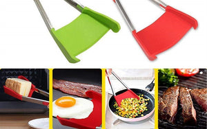 Intelligent Multi-functional Kitchen 2-in-1 Spatula Tongs Non Stick Heat Resistance Food Folder -