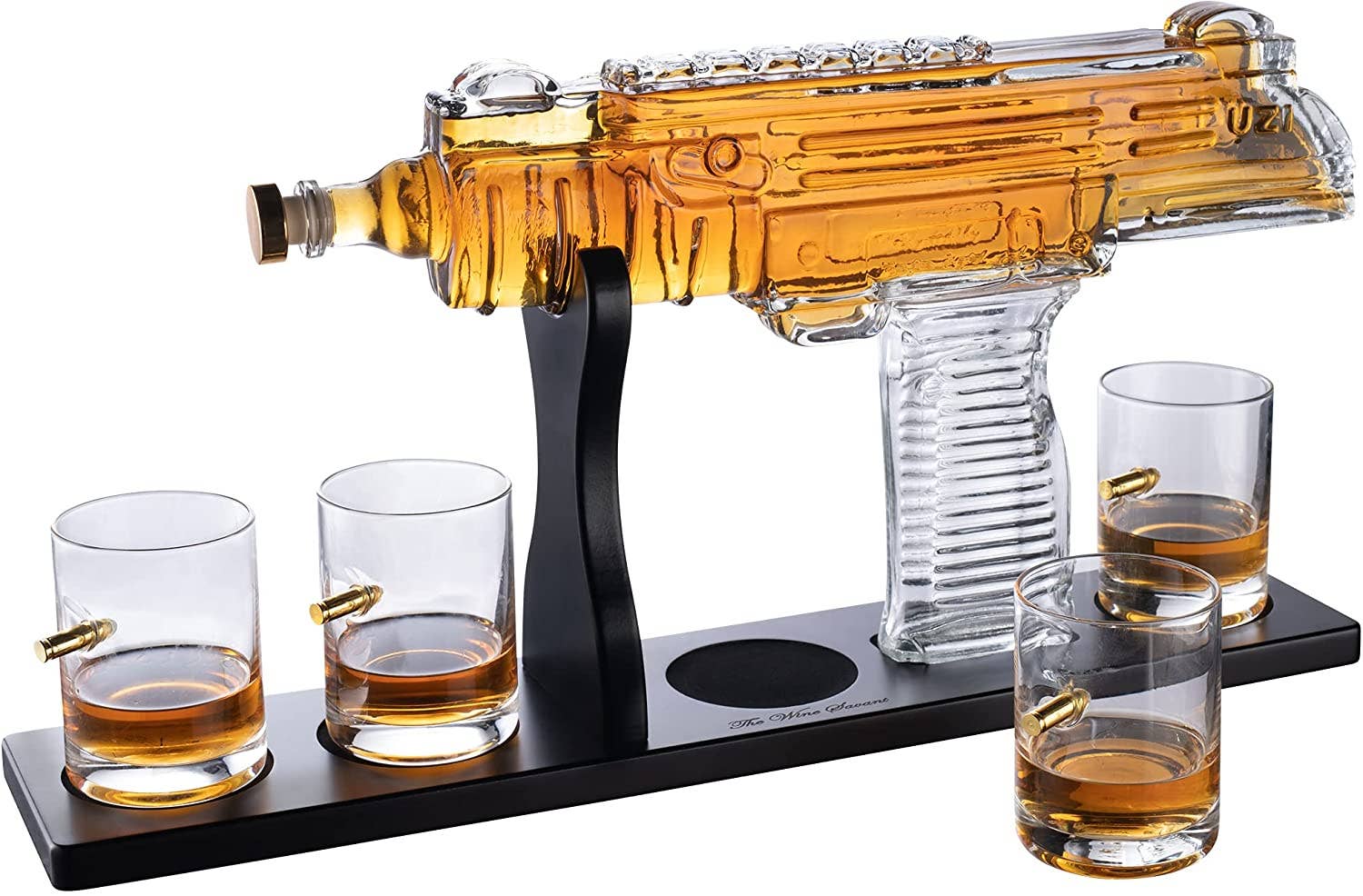 Uzi Whiskey Decanter and 4 Liquor Glasses - Whisky Decanter