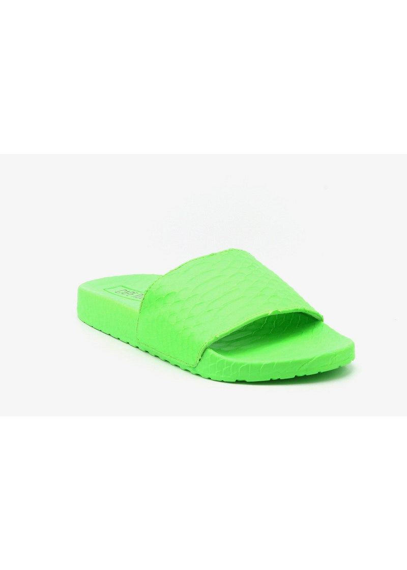 green slip on sandals