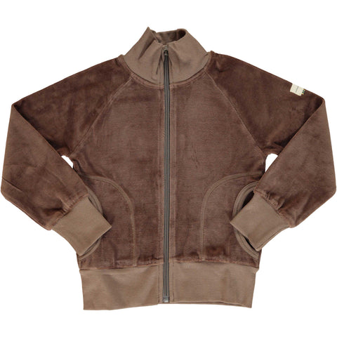 Velour Cardigan Zip Chocolate