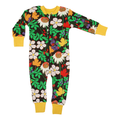 Brown Autumn Flowers Zip Suit