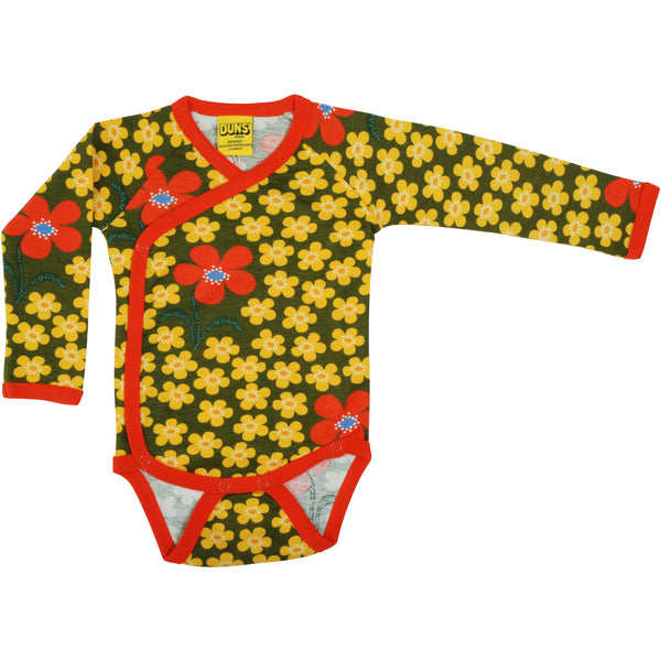 Flower Olive Wrap Long Sleeve Onesie