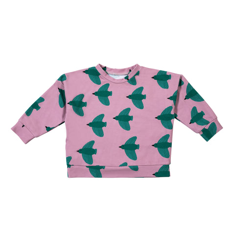 Green Birds on Light Pink Sweatshirt