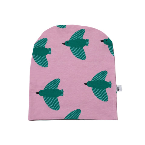 Green Birds on Pink Beanie