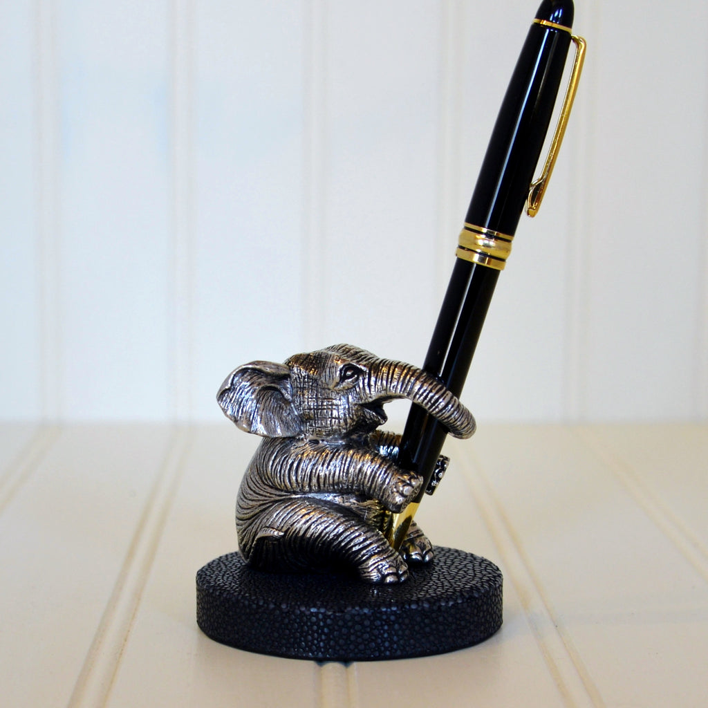 Pewter Elephant & Stingray Base Pen Holder - Charcoal | The Elephant Story