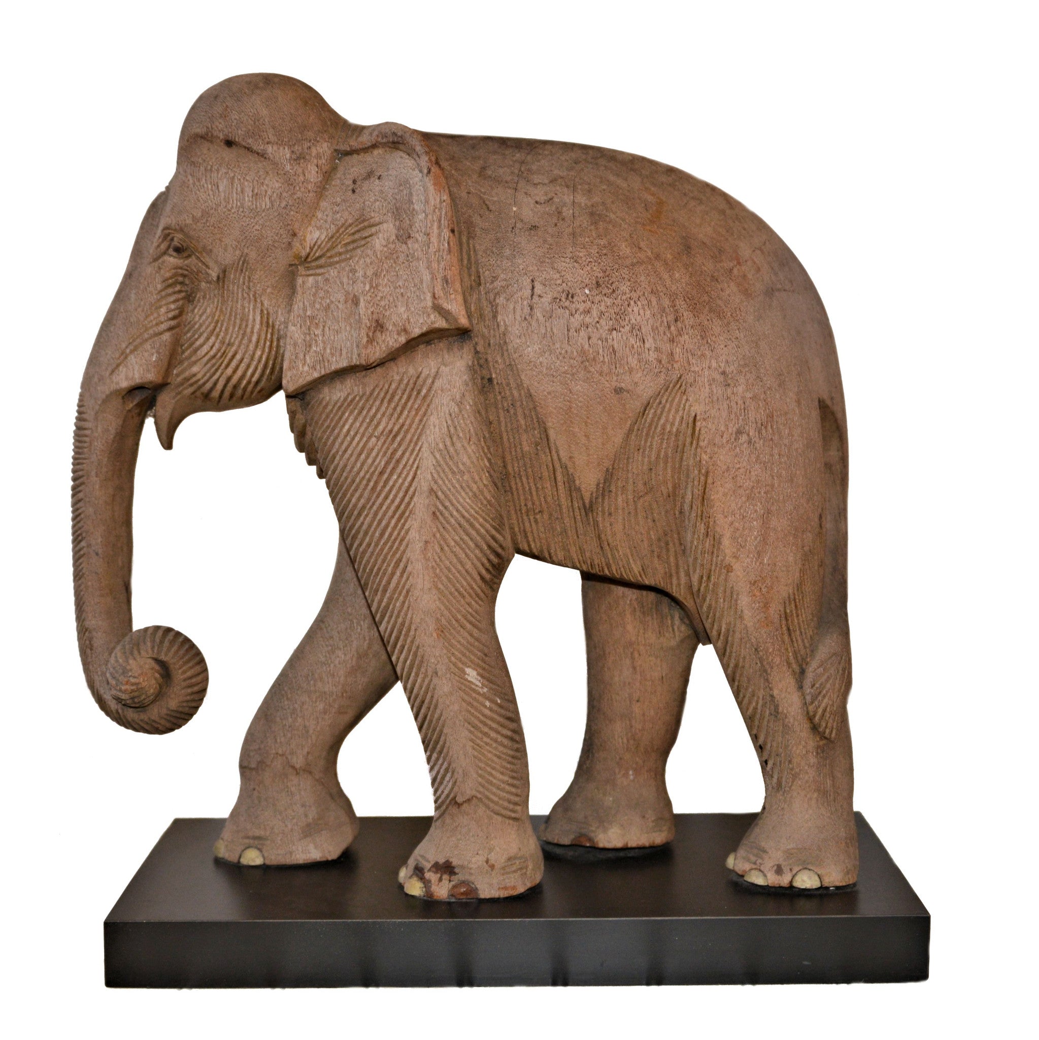 Antique Teak Elephant on Black Base