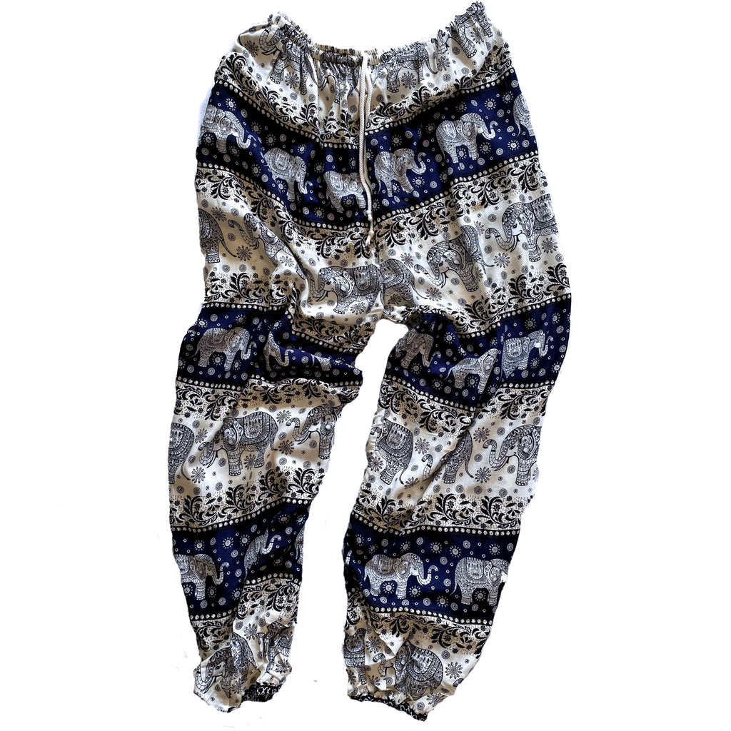 Elephant Print Lounge Pants - Deep Blue and White | The Elephant Story