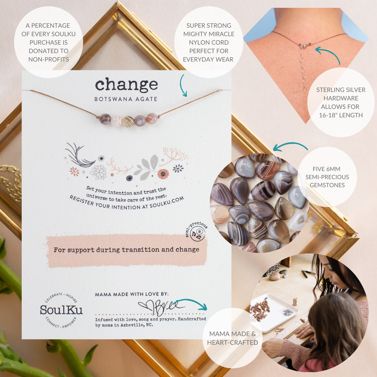 SoulKu - Botswana Agate Intention Necklace for Change - IN9