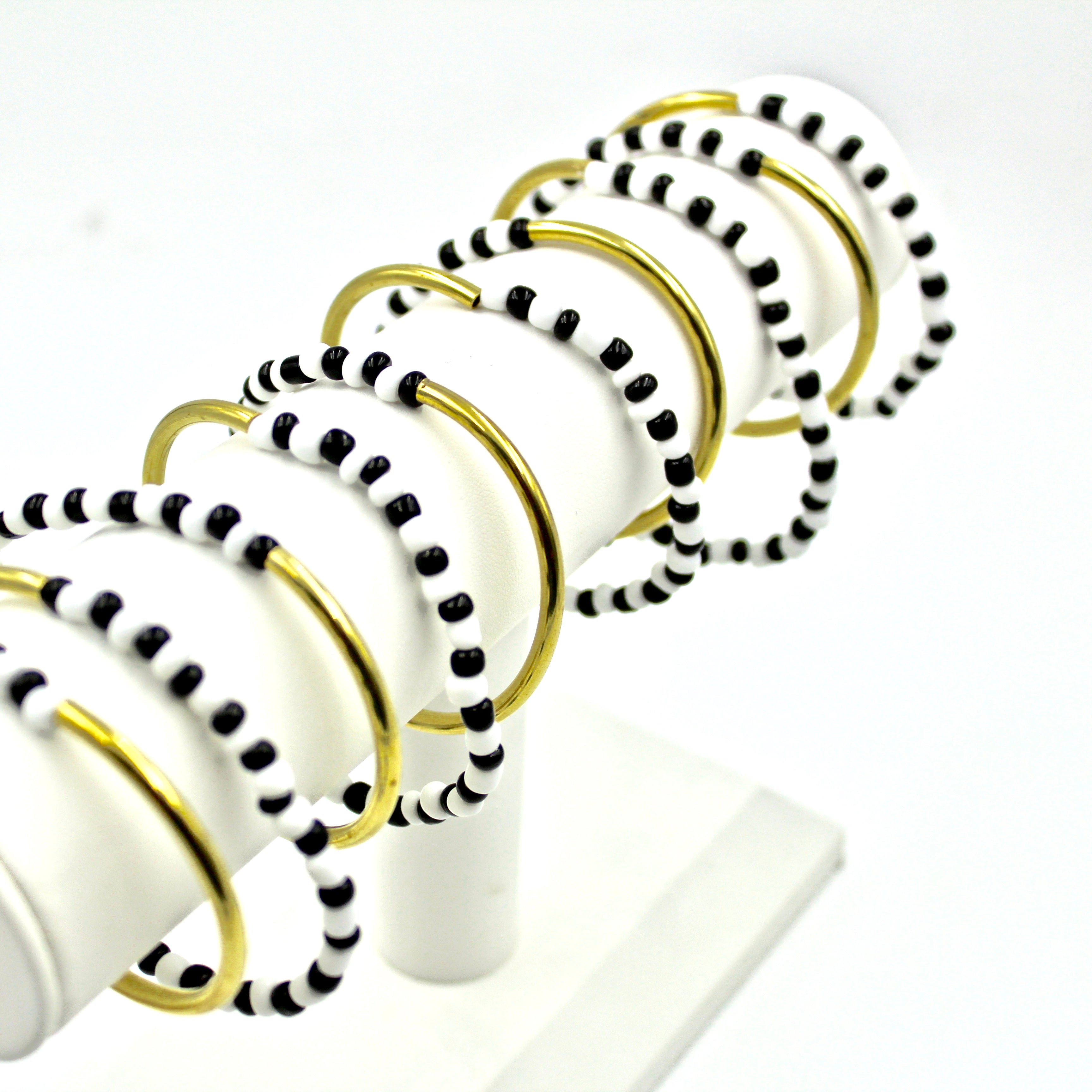 Bead & Brass Bar Bracelet (Black & White) WHS