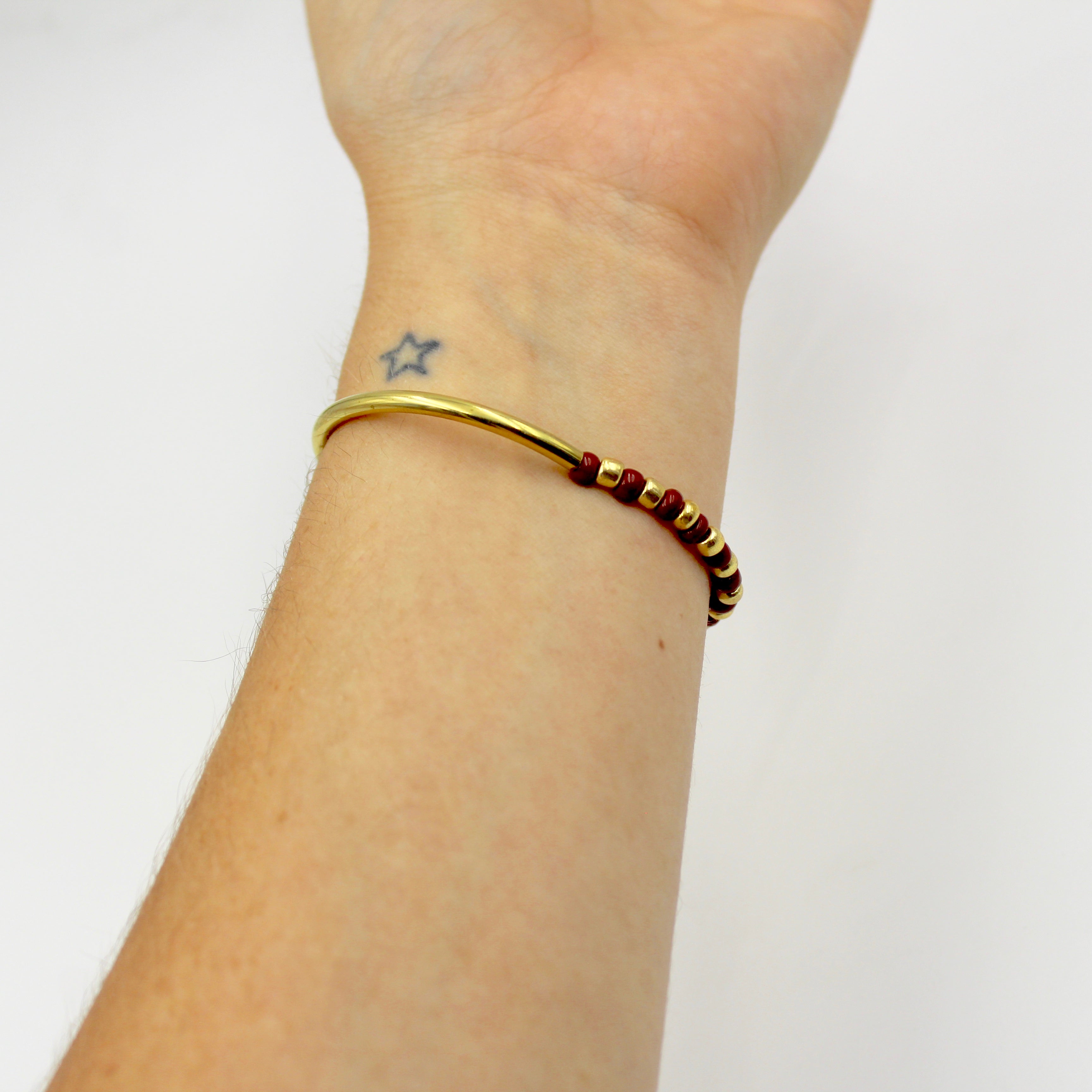 Bead & Brass Bar Bracelet (Maroon & Gold) WHS