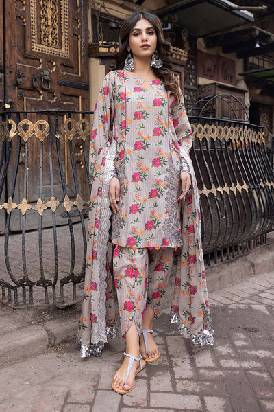 3-Pc Unstitched Printed Embroidered Lawn Suit With Embroidered Chiffon ...