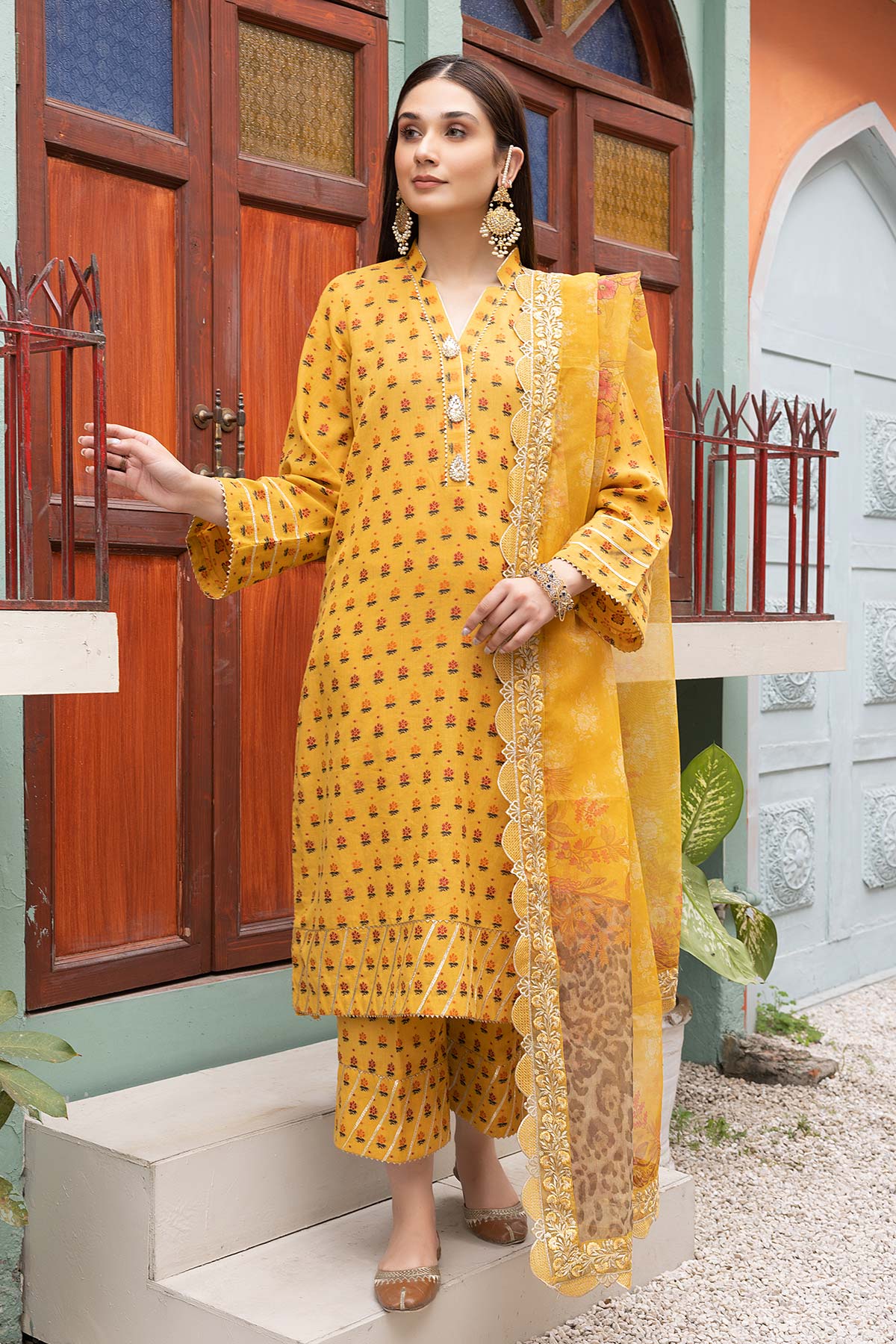 3-Pc Cotton Broshia Shirt With Cotton Trouser and Cotton Net Printed D –  Charizma